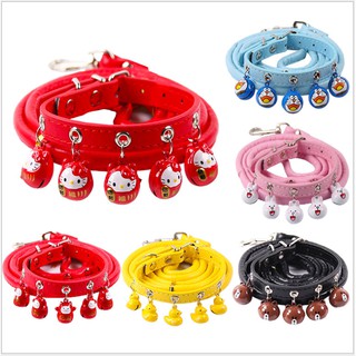 Combo kute vòng cổ + dây dắt chó mèo chuông hoạt hình