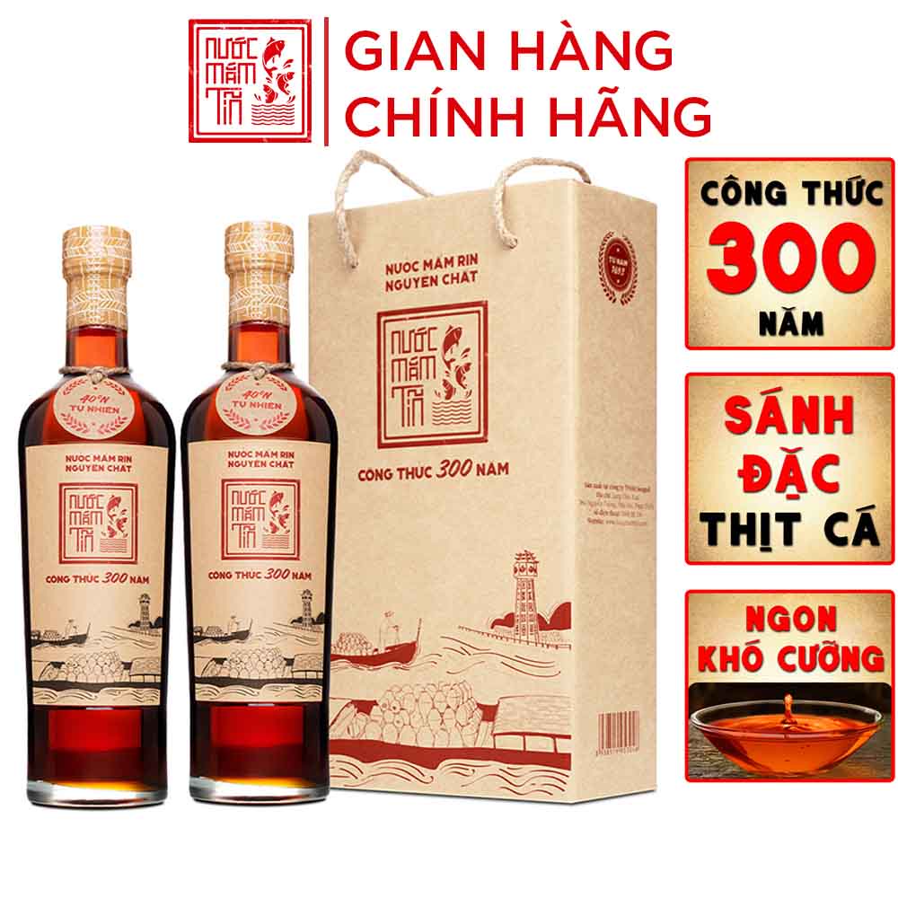 Nước Mắm Tĩn Nhãn Đỏ Độ Đạm 40N Cặp 2 Chai Thủy Tinh 500ml/chai Rin Nguyên Chất Truyền Thống Sạch Không Chất Bảo Quản