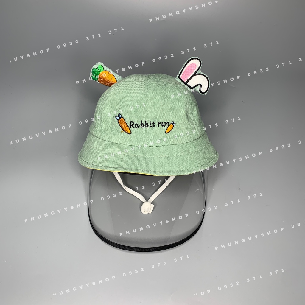 Bé &lt;2 tuổi/ Vòngđầu 49.5cm– Mũ CHỐNG GIỌT BẮN cho bé trai bé gái - RAB RUN- Nón cản bụi trẻ em