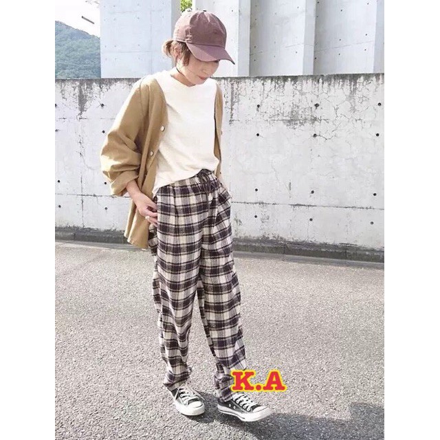Quần ống rộng kẻ nhiều màu K&A. | BigBuy360 - bigbuy360.vn