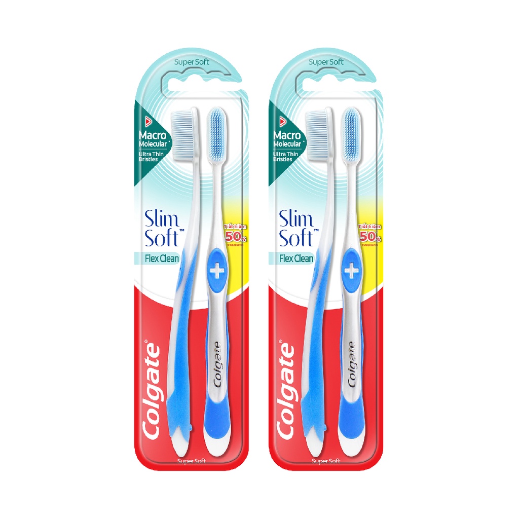 Bộ 4 Bộ 2 bàn chải Colgate Slimsoft Flex Clean nguyên khối siêu mềm mảnh