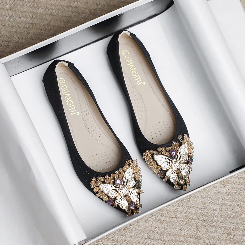 Giày Búp Bê Da Mềm Đính Đá Thời Trang Hàn Quốc Cho Nữ