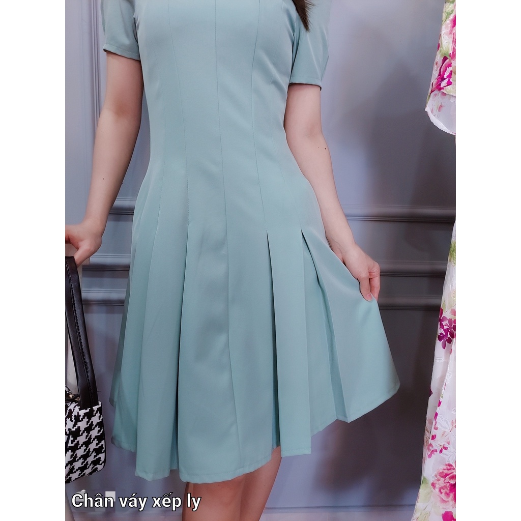 Đầm xếp ly phom xòe DA1410 vải cotton lạnh có túi 2 bên