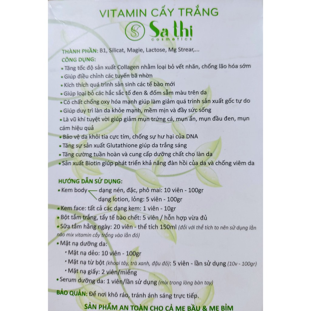 [Giá_Sỉ] Combo 20 VIÊN VITAMIN CẤY TRẮNG SA THỊ | Thế Giới Skin Care