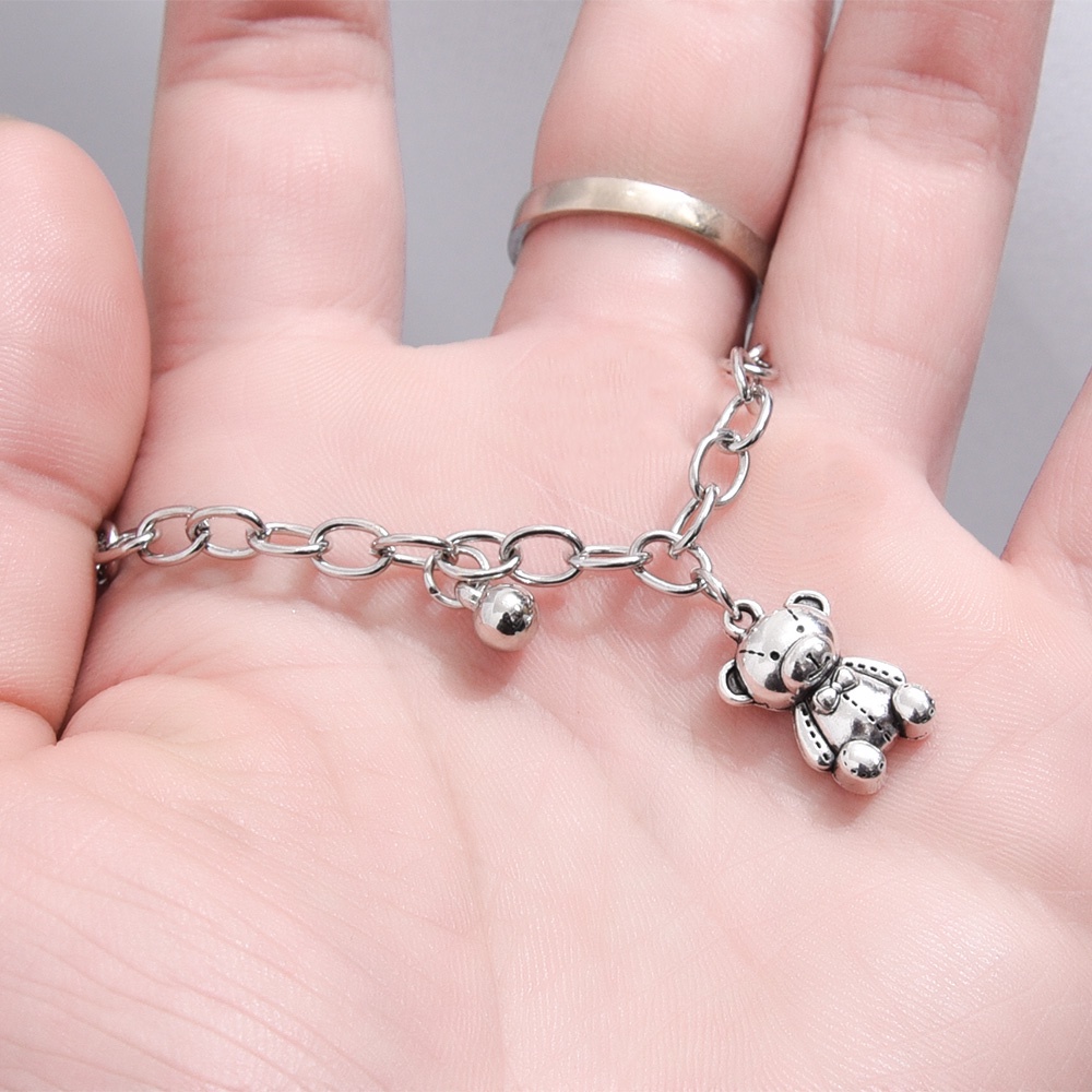 Vòng Tay/Vòng Tay Hợp Kim Bạc Có Thể Điều Chỉnh Mặt Hình Gấu Chuông Đơn Giản Chất Lượng Cao Thời Trang Cho Nữ