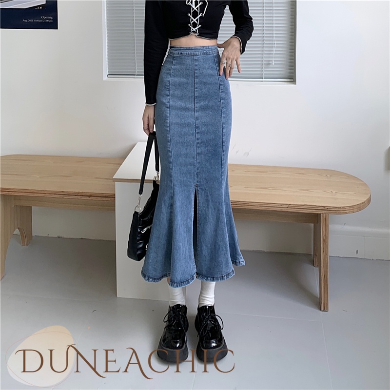 DUNEA Chân Váy Đuôi Cá Xẻ Tà Cỡ Lớn Thời Trang Mới Cho Nữ