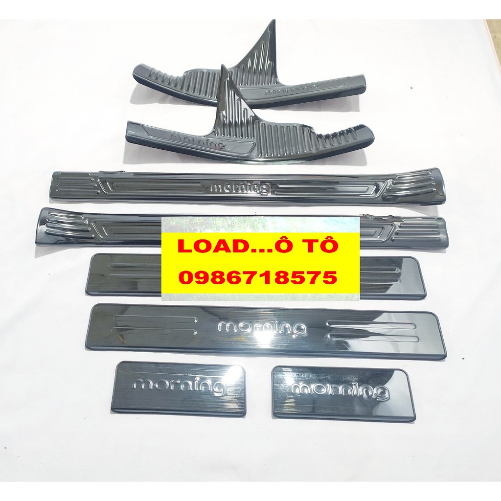 Ốp Bậc Cửa, Nẹp Bước Chân Xe  KIA Morning 2023-2014 Trong Ngoài Chất Liệu titan Vân Xước Cao Cấp Load ô tô