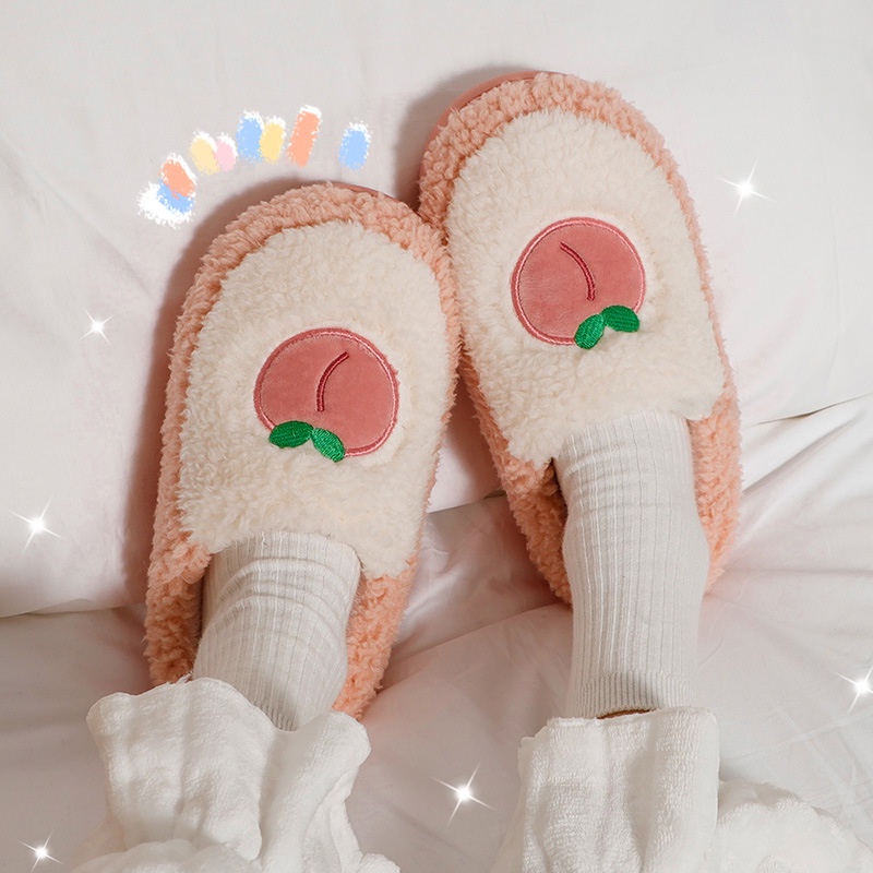 Dép bông, dép đi trong nhà, slipper vải bông hình trái cam và đào Mua Tất (muatatshop)