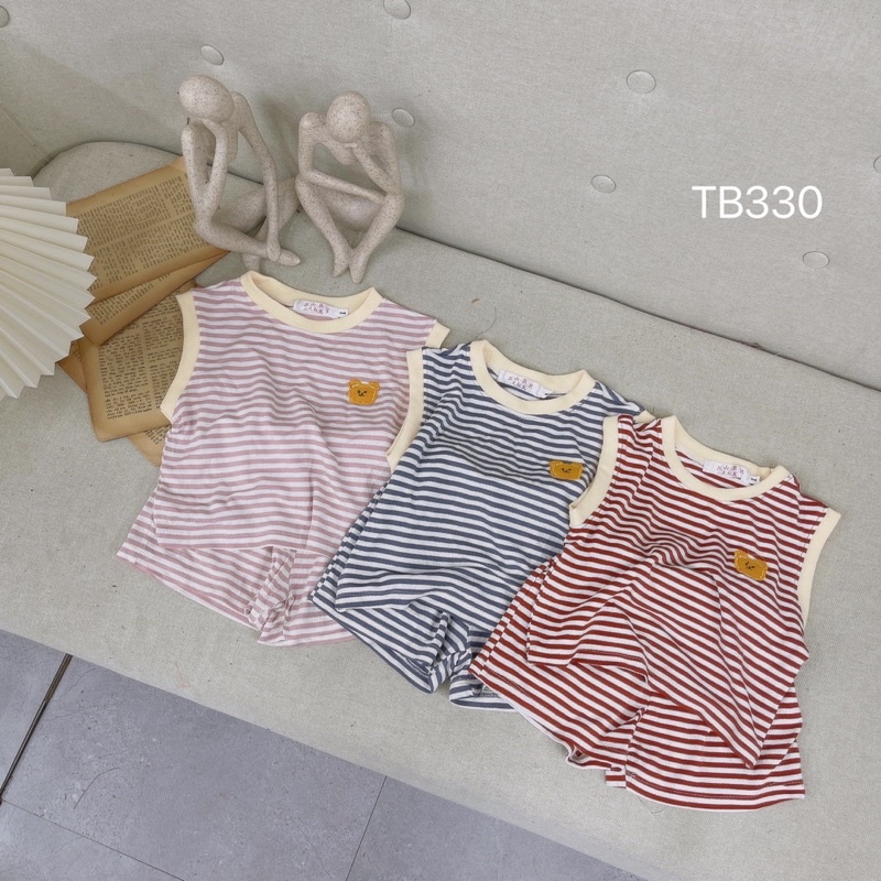 Set bộ ba lỗ kẻ coton giấy mềm mát cho bé trai bé gái
