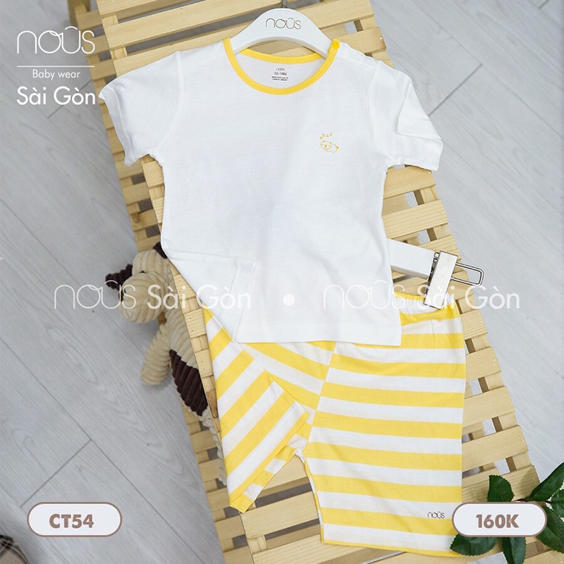 Bộ Quần Áo Trẻ Em Nous Cài Vai Cộc Kẻ Trắng Vàng Size 12-18M 18-24M Chất Nu Doux