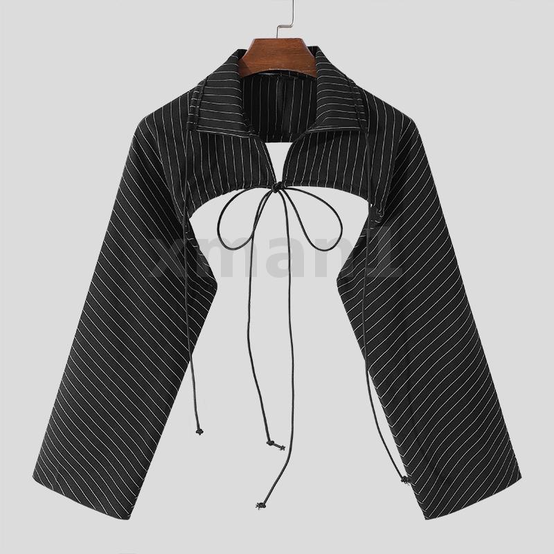 Áo Croptop Tay Dài Hoạ Tiết Kẻ Sọc Phối Dây Cột Cho Nam