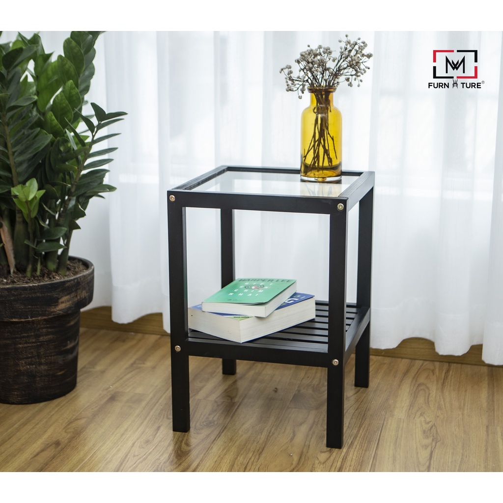 Kệ đầu giường trang trí đa năng hàn quốc mặt kính màu đen - MW FURNITURE - Nội thất trang trí