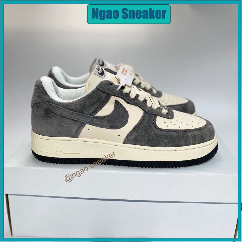 Giày sneaker Air force 1 Grey Cream ( Af1 Xám da lộn ) - Bản chuẩn đẹp fullbox