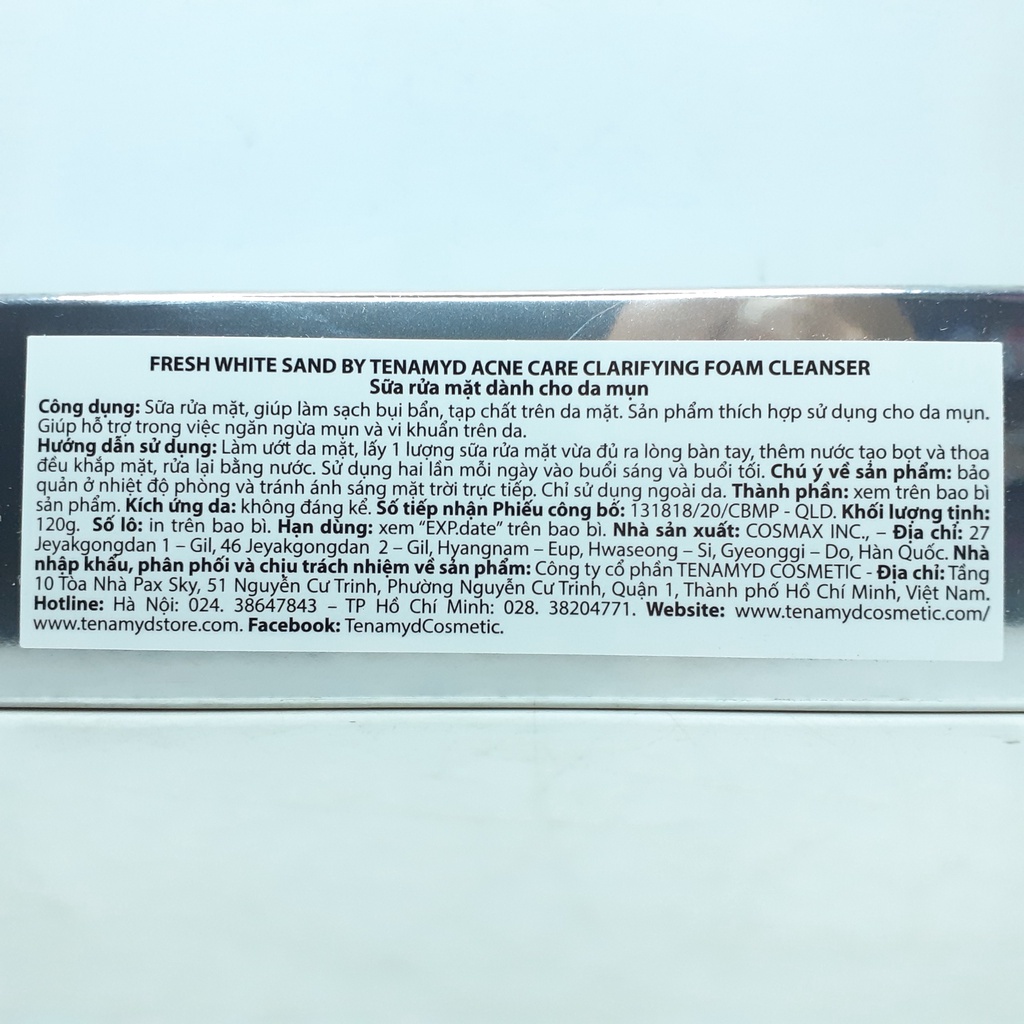 Date 28/08/2027 Sữa Rửa Mặt Ngăn Ngừa Mụn Fresh White Sand Tenamyd Platinum Acne Care Clarifying Foam Cleanser