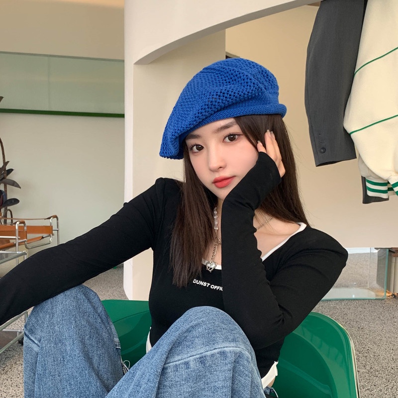 Mũ Beret Dệt Kim Mỏng Thoáng Khí Thời Trang Mùa Hè Cho Nữ