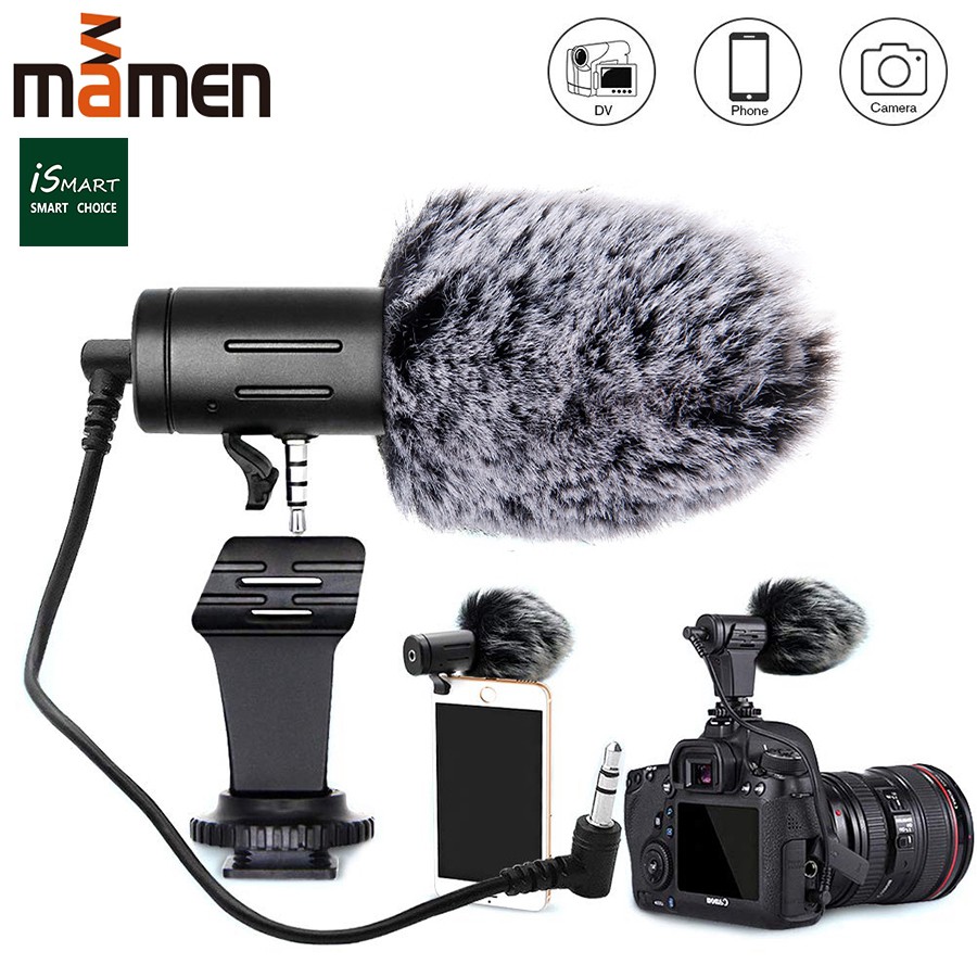 ✧✼◐MAMEN Máy ảnh cắm 3,5 mm Micrô Bộ ngưng tụ Ghi âm Microfone thanh siêu rộng MIC Canon Sony Nikon DSLR DV Vlog