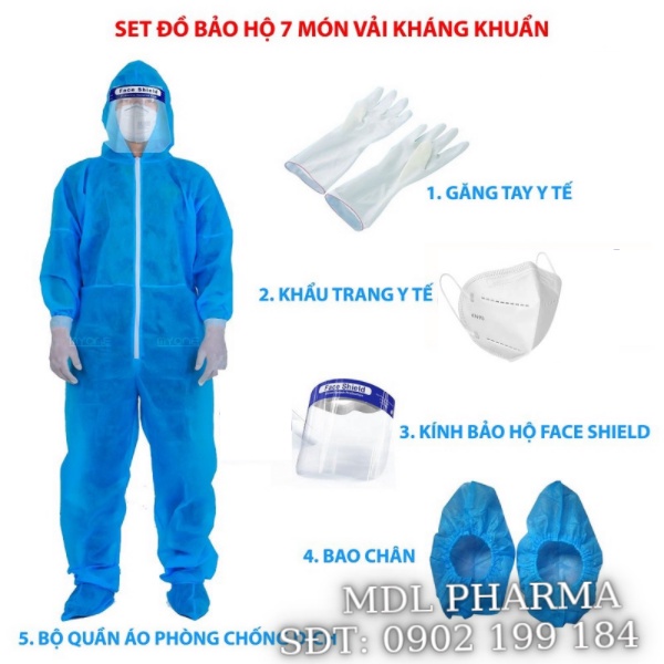 Bộ đồ bảo hộ 7 món hàng công ty chính hãng kèm khẩu trang N95