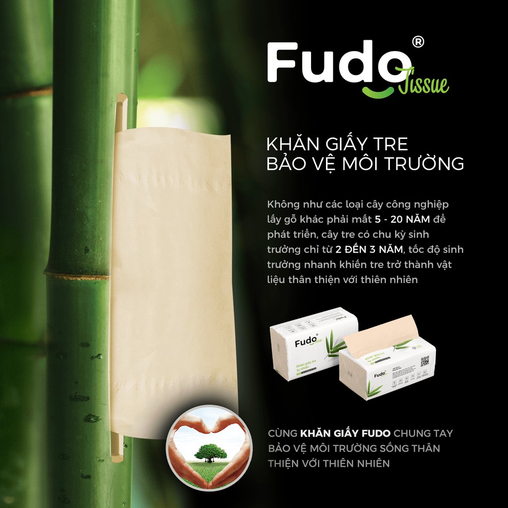 Khăn giấy và giấy vệ sinh không lõi FUDO 100% bột tre nguyên chất (combo 20 gói + 30 cuộn)