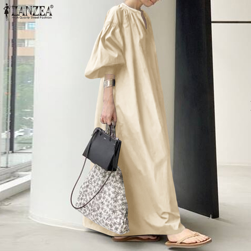 Đầm Maxi ZANZEA Dành Cho Nữ Tay Phồng Cổ Chữ V Thời Trang