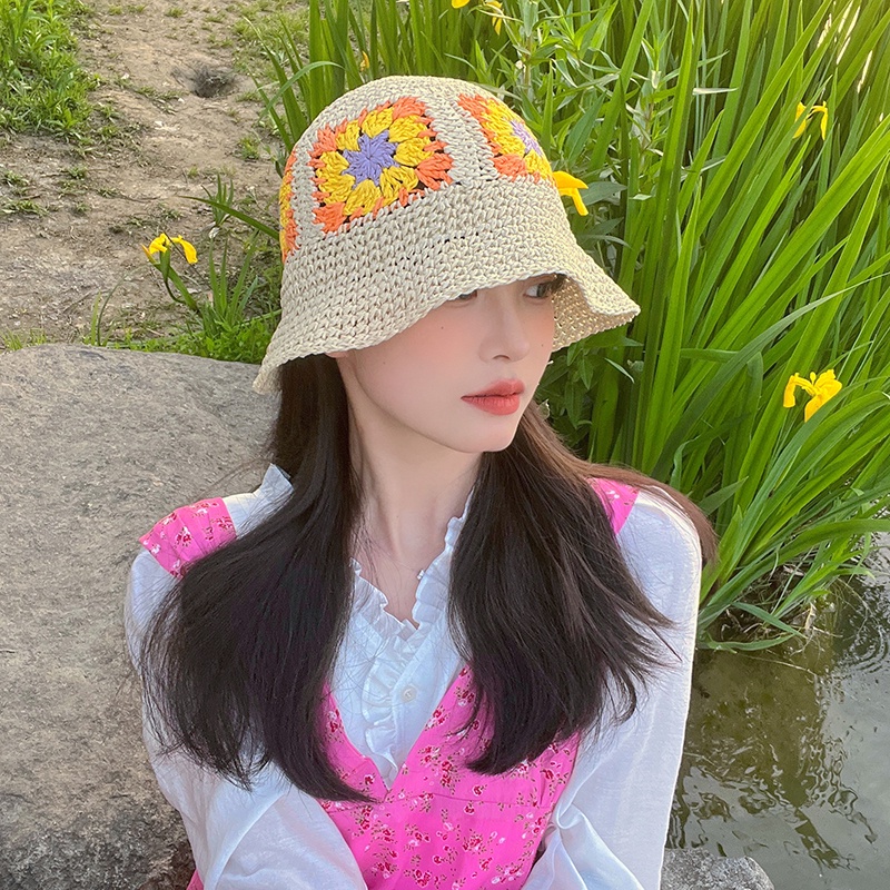 Mũ MG STUDIO chất liệu sợi dệt họa tiết hoa thời trang