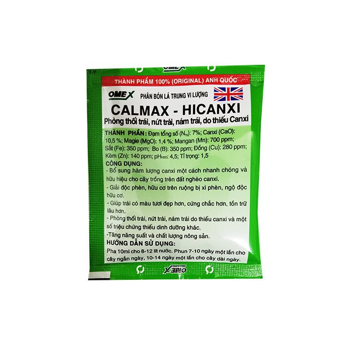 Phân Bón Lá Hi-Canxi Calmax (Anh Quốc) Gói Nhỏ 10g- Chống Thối Trái, Nứt Trái, Nám Trái Do Thiếu Canxi