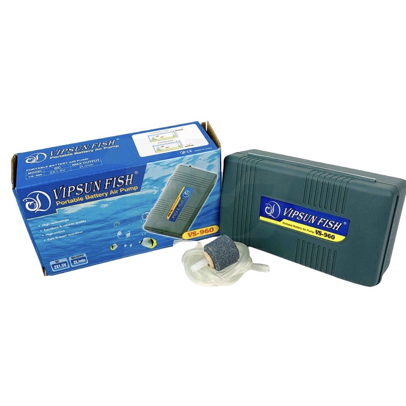 [TẶNG DÂY + SỦI] VIPSUN VS-960 | Máy Oxy 1 Vòi Chạy Bằng Pin Tiện Dụng Cho Hồ Cá Cảnh Thuỷ Sinh