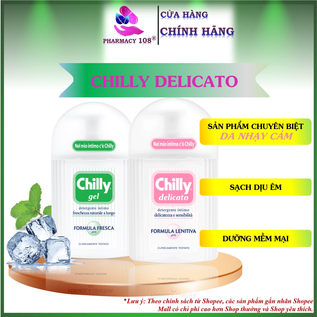 Dung dịch vệ sinh ✅BÁN CHẠY SỐ 1 ITALIA✅ Dung dịch vệ sinh Chilly delicato ngăn mùi kháng khuẩn dịu nhẹ chai 200ml