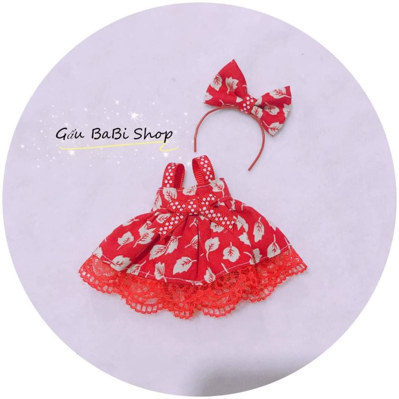 Đầm búp bê tặng cài tóc cho búp bê size nendoll, doll bông 20cm, 15cm, 5inch, 1/8, 1/6 blythe, babies, xinji, animator