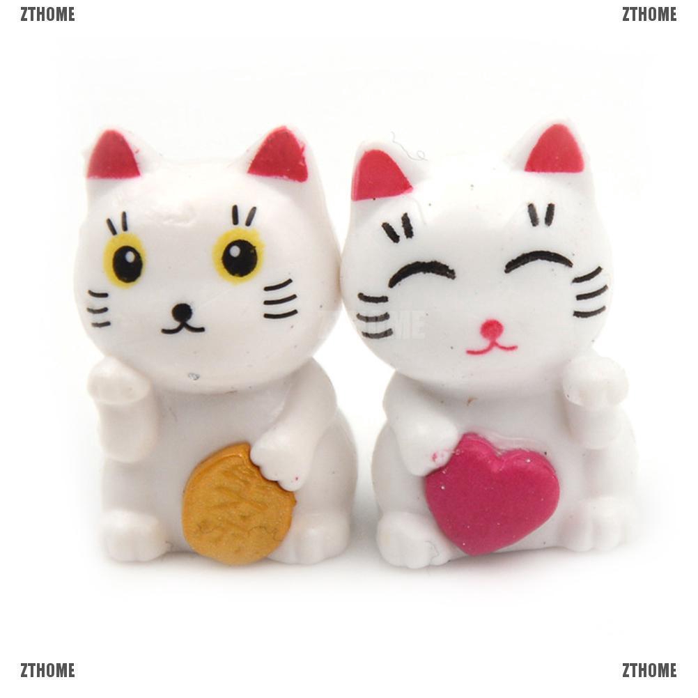 ZTHOME Set 4 tượng mèo may mắn dùng để trang trí tiểu cảnh