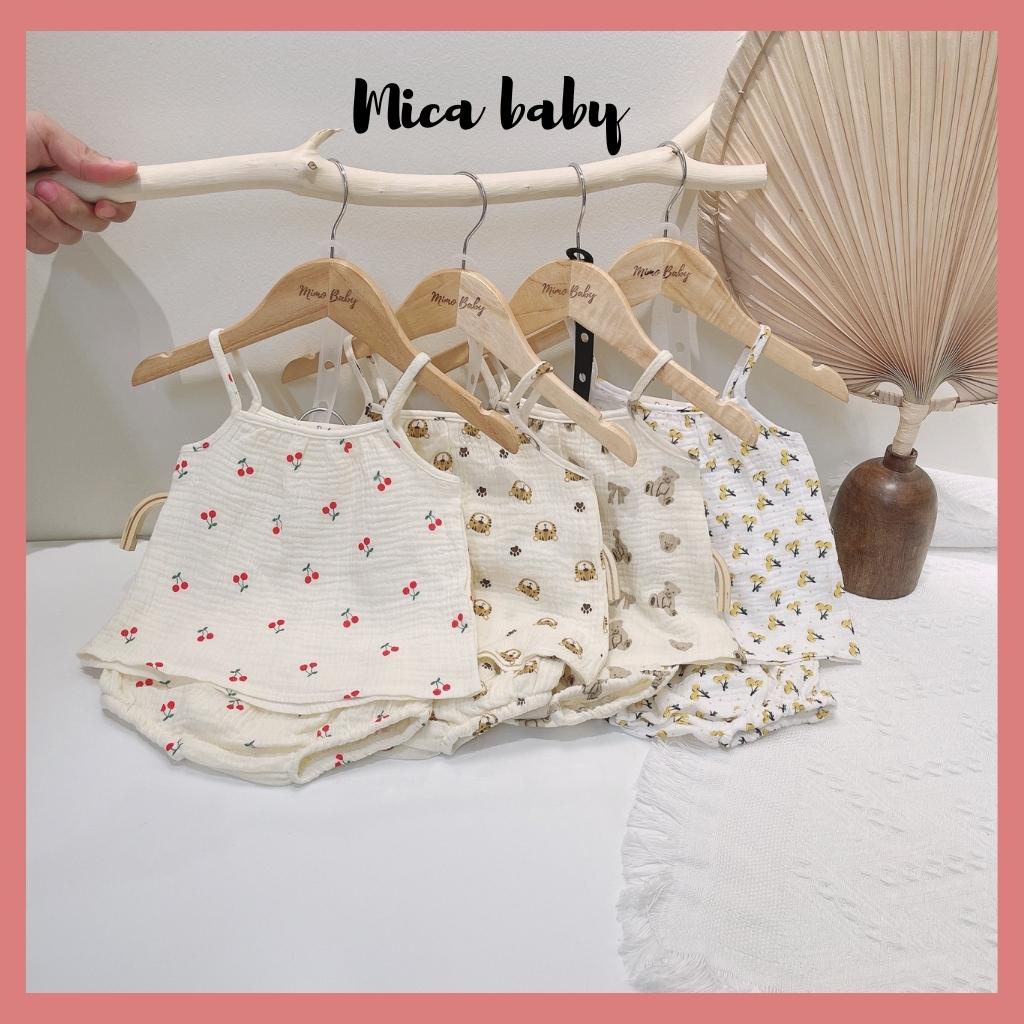 Set bộ 2 dây bé gái 5-13kg vải xô Muslin mềm mại đáng yêu Mica baby QA25