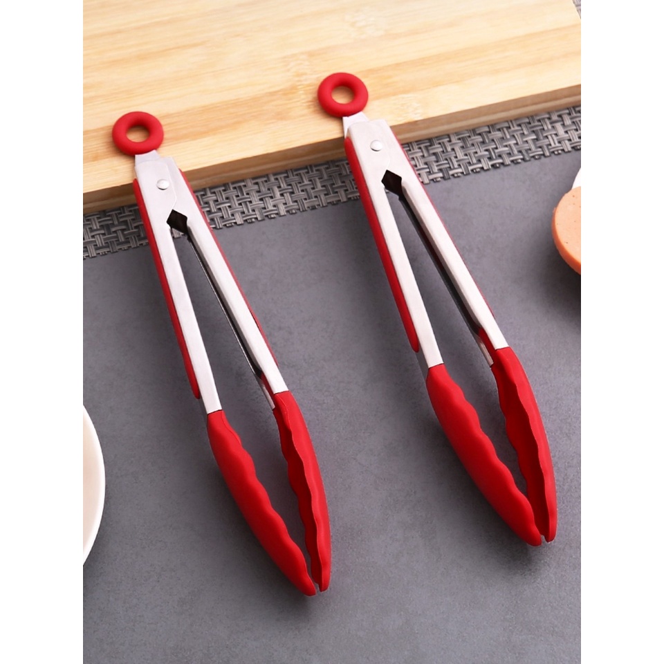 Kẹp gắp thức ăn đồ ăn nóng đầu bọc silicon cao cấp kháng khuẩn có tay cầm chống nóng có chốt gài khi không sử dụng