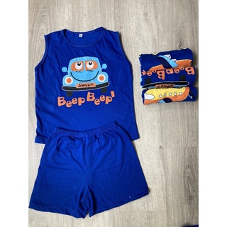 Combo 3 bộ Ba lỗ thun cotton cho bé 11-20kg màu xanh