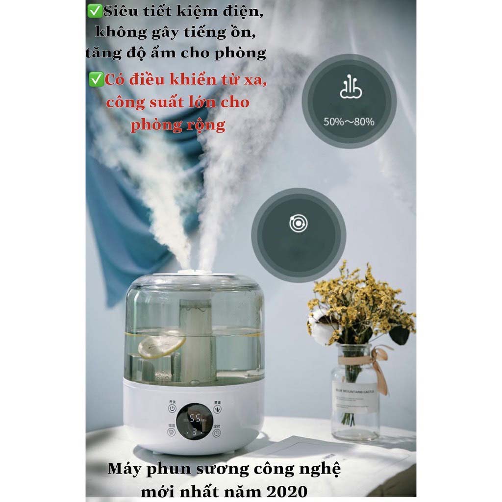 MÁY PHUN SƯƠNG KHUẾCH TÁN TINH DẦU TẠO ẨM KHÔNG KHÍ CÓ ĐIỀU KHIỂN HÀNG CAO CẤP Dung tích 3L