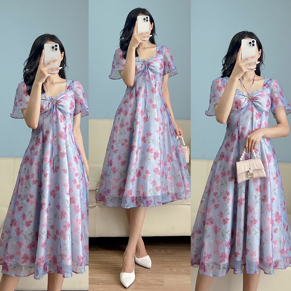 Váy hoa tím phong cách nàng thơ , bồng bềnh bay bổng