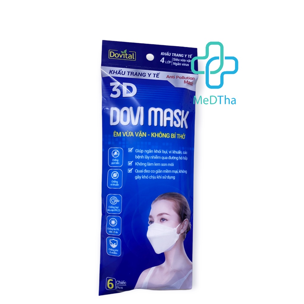 Khẩu Trang 3D - Dovi Mask Chính Hãng Công ty Dược, 4 Lớp Chống Khí Ô Nhiễm (6 chiếc/túi)