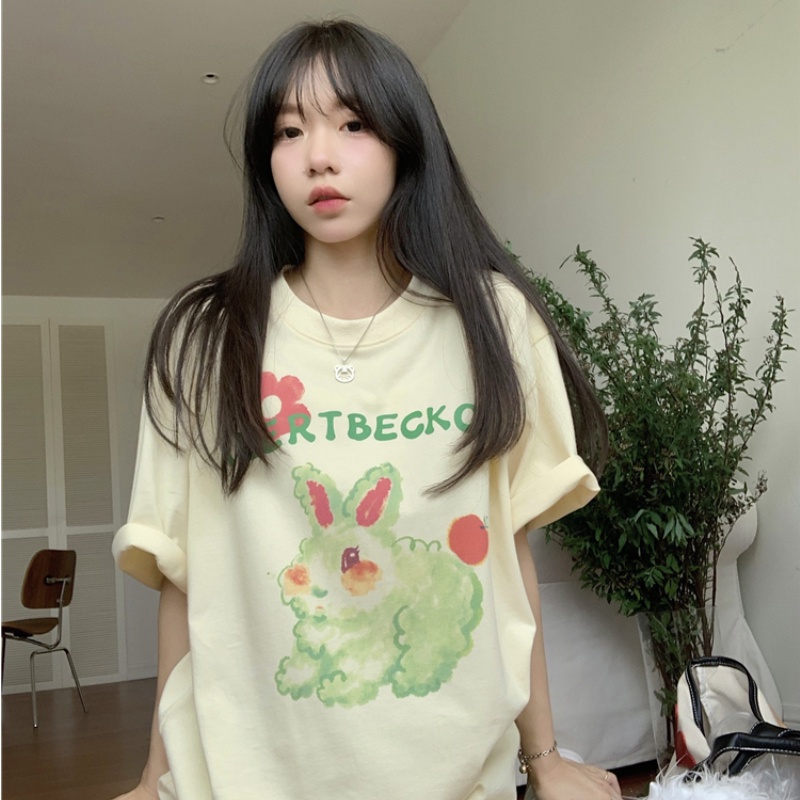 NRVP Áo Thun Nữ Ngắn Tay In Chữ Phong Cách Hàn Quốc