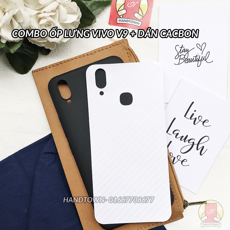 COMBO ỐP VIVO V9 VÀ MIẾNG DÁN DẺO MẶT LƯNG VÂN CARBON