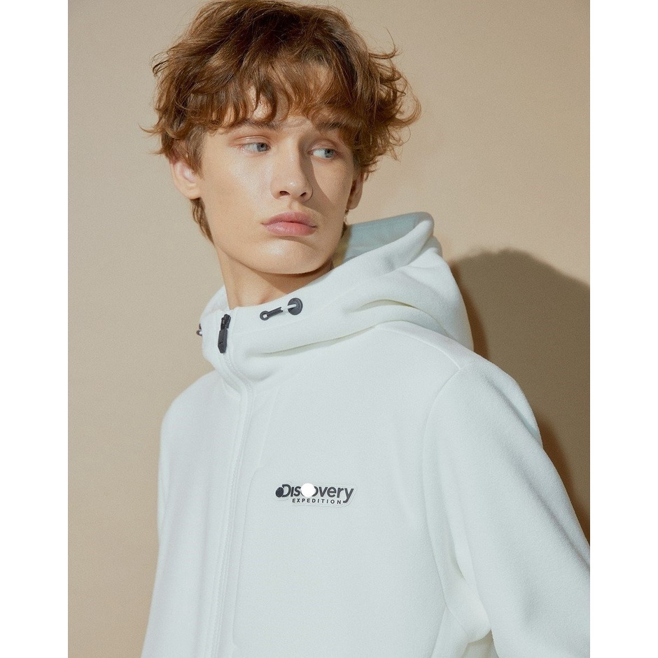 Áo Khoác Disc()very fleece tech zip jacket dành cho Nam. Chất nỉ lông cừu dày dặn. Trắng, zip trắng, zip túi.