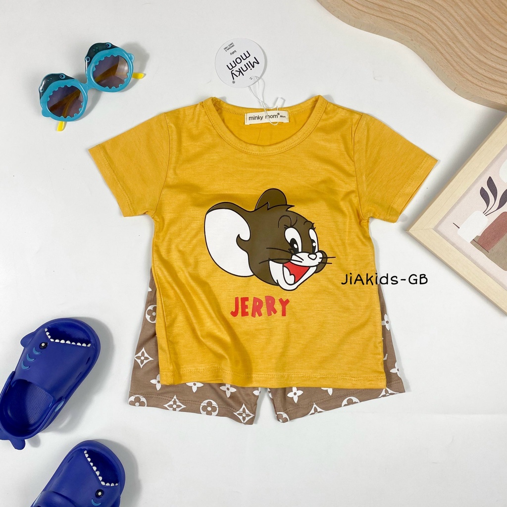 Bộ Cộc Tay THUN LẠNH MINKY MOM In Hình Nhân Vật Hoạt Hình Phối Quần Cho Bé TN-IN95