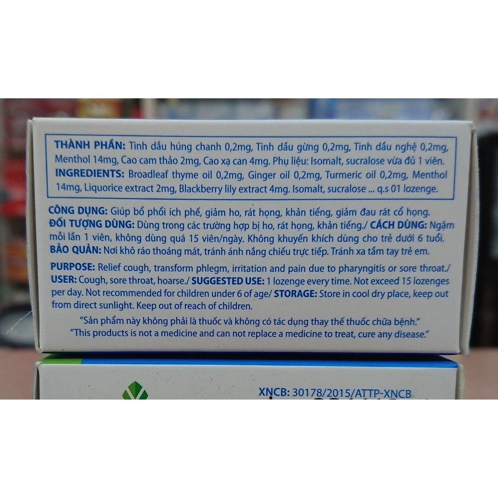 Viatux Extra hộp 20 viên kẹo ho thảo mộc không đường, dạng viên ngậm