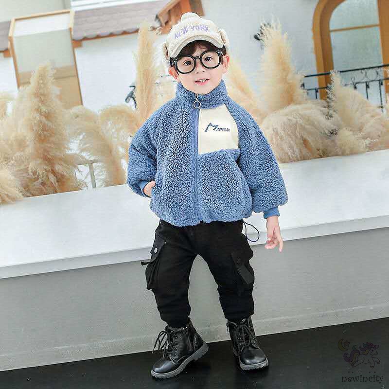 Áo khoác len lông cừu ấm áp mùa đông kiểu Hàn Quốc cho bé