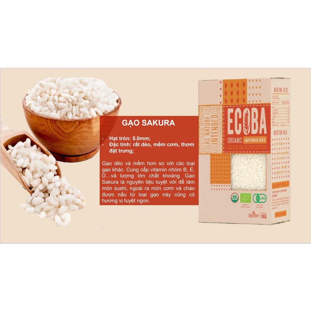 Gạo hữu cơ Nhật Ecoba Sakura 1kg cho bé. Date 9/2024 - Sweet Baby House
