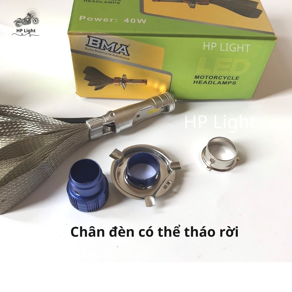 Đèn Pha Led Xe Máy 2 Tim Cos Vàng Pha Trắng H4 M5 Siêu Sáng Chính Hãng BMA HPLight F5