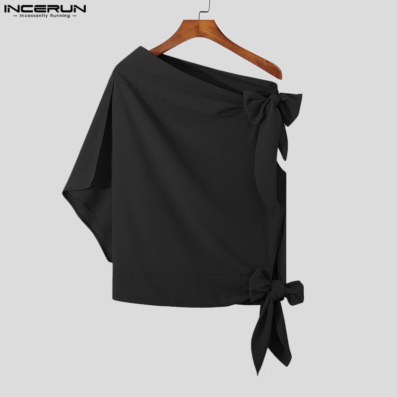 INCERUN Áo Thun Dáng Rộng Màu Trơn Thiết Kế Đơn Giản Thời Trang Cho Nam