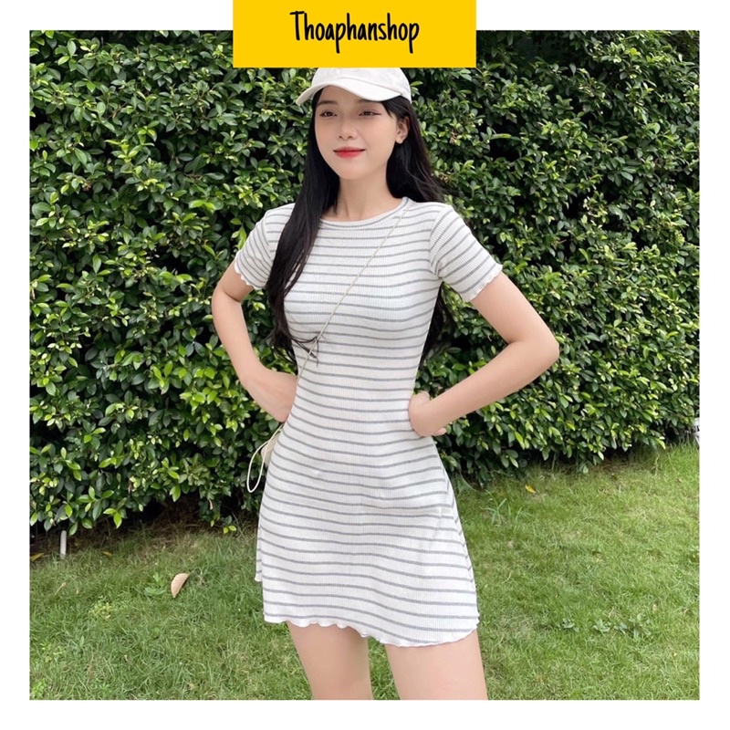 ĐẦM BODY NGẮN XOÈ NHẸ KẺ SỌC TAY NGẮN [kèm ảnh thật ]