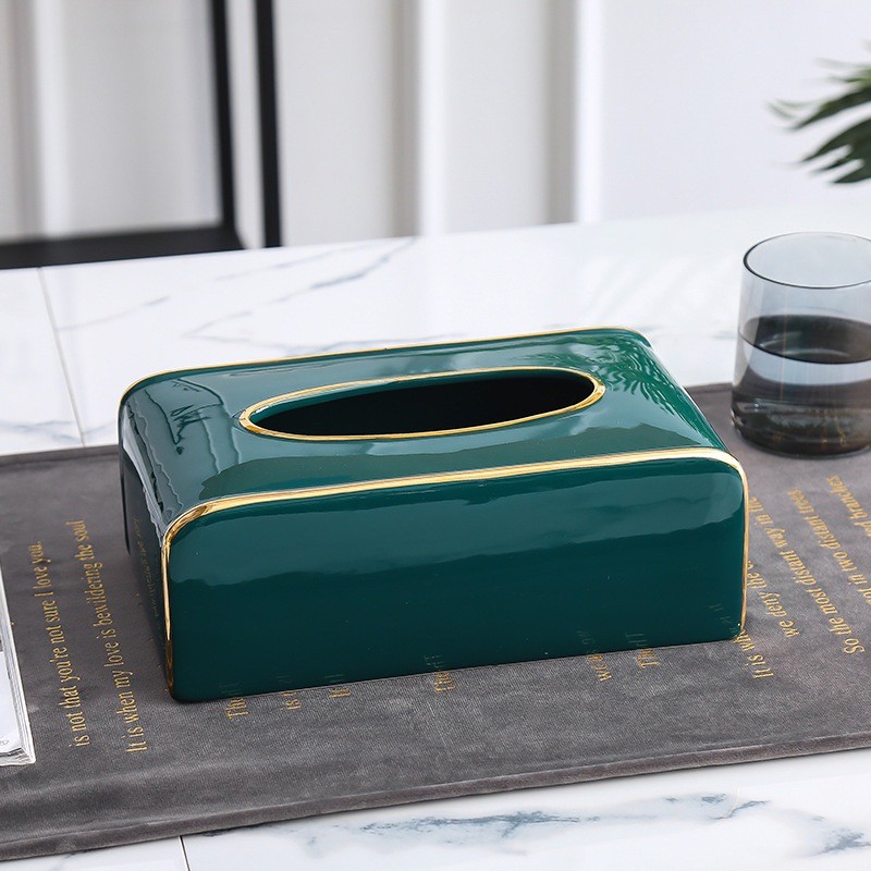 (Có sẵn )Hộp đựng giấy gốm sứ xanh cao cấp