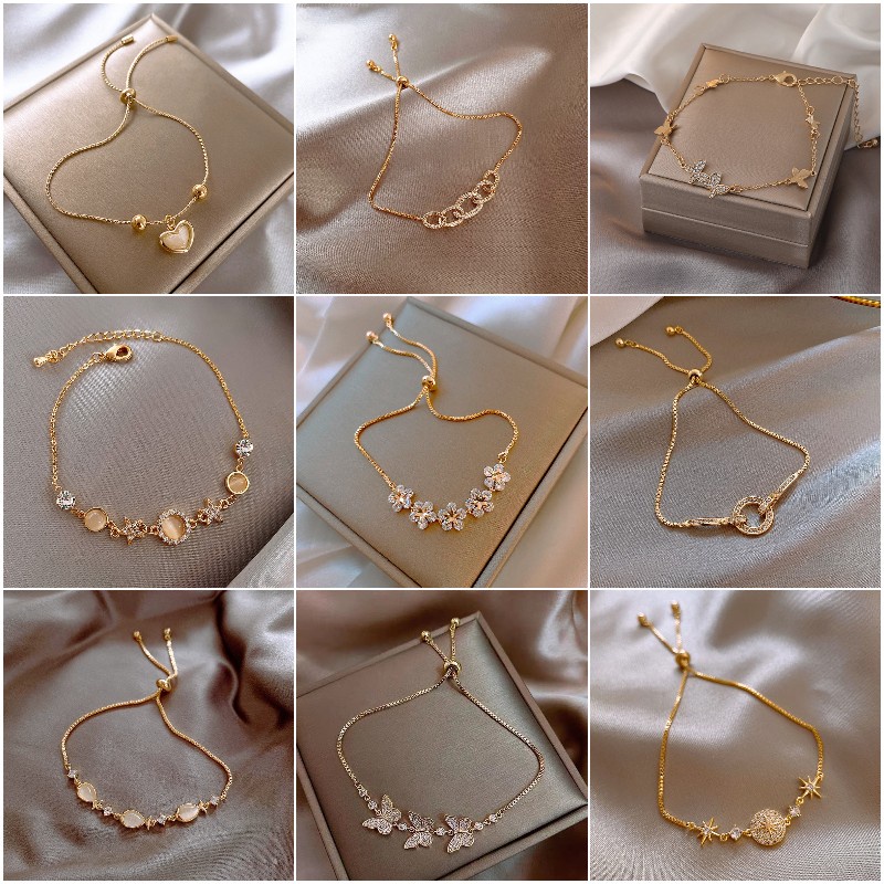 Vòng Tay Vàng Đính Đá Zircon Phong Cách Sang Trọng Hàn Quốc