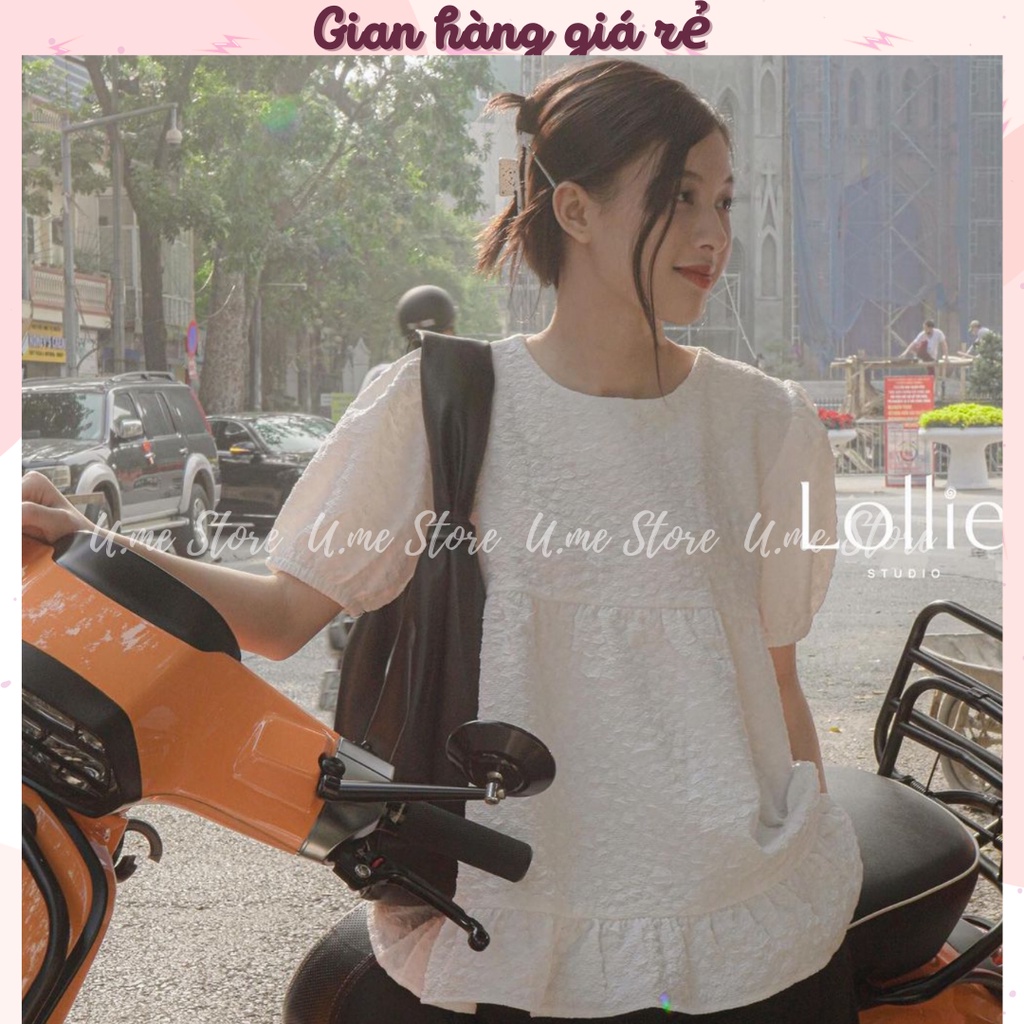 Kethy Babydoll - Áo Babydoll hai tầng ngắn tay Peplum vải gấm hoa nổi xịn 3 màu phong cách Hàn Quốc