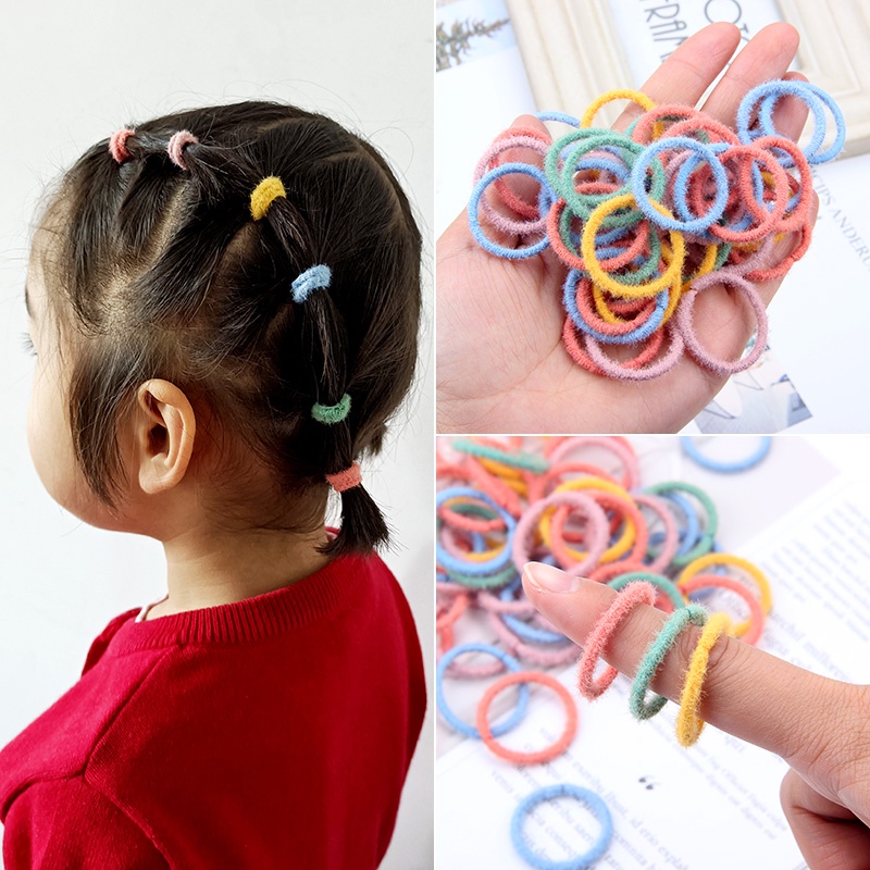 Set 100 Dây Chun Buộc Tóc 2.5CM Nhiều Màu Dành Cho Bé Gái