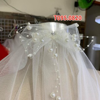 Voan lúp cô dâu nơ gắn hạt trai